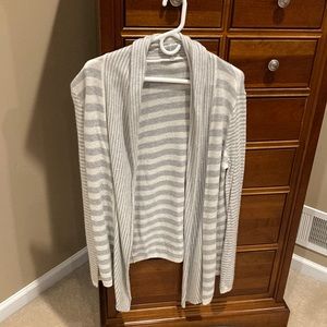 Gap striped open-front cardigan sweater, grey and ivory striped, size large